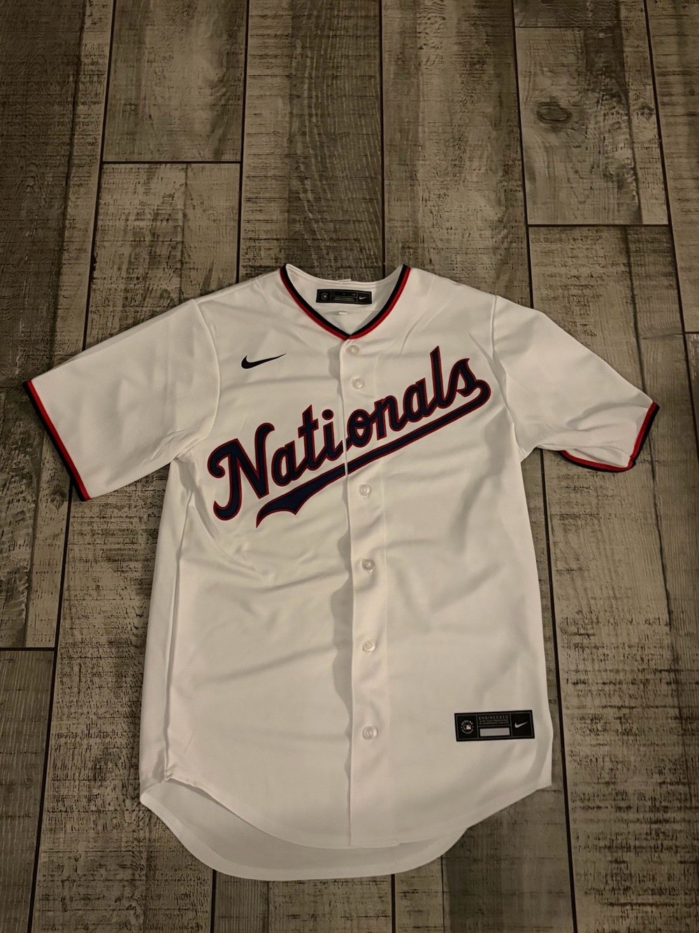 Nike White Nationals Baseball Jersey white with Red and Navy Trim size Small